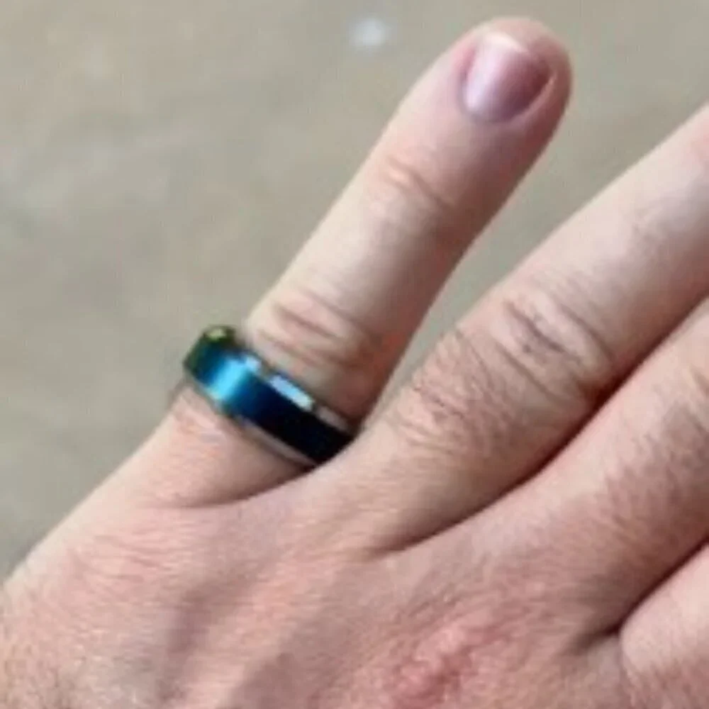 Men'S Tungsten Steel Ring With Blue Sand Finish And White Edge Size 10
